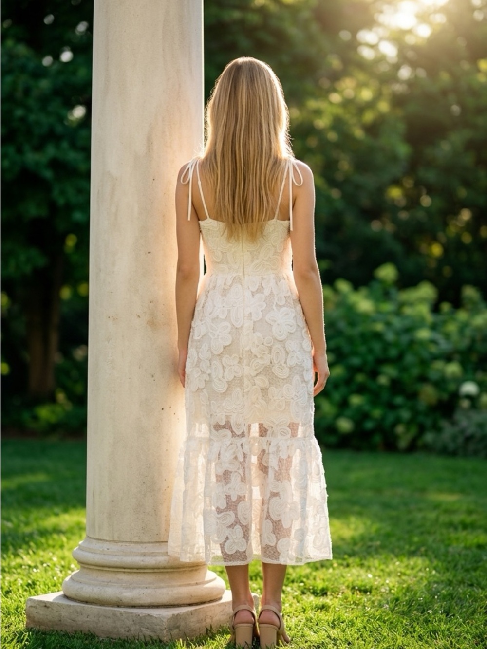 Just Me cream ivory boho princess midi dress spaghetti straps size small new - Picture 4 of 14